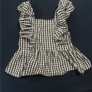 Black and White Gingham Ruffle Top